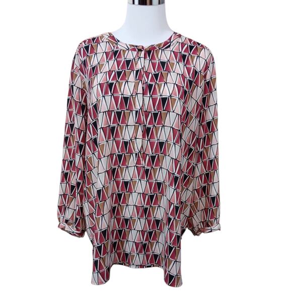 JM COLLECTION Dressy Blouse Top XL Pleated Back Career Office Event Geometric - Picture 5 of 11